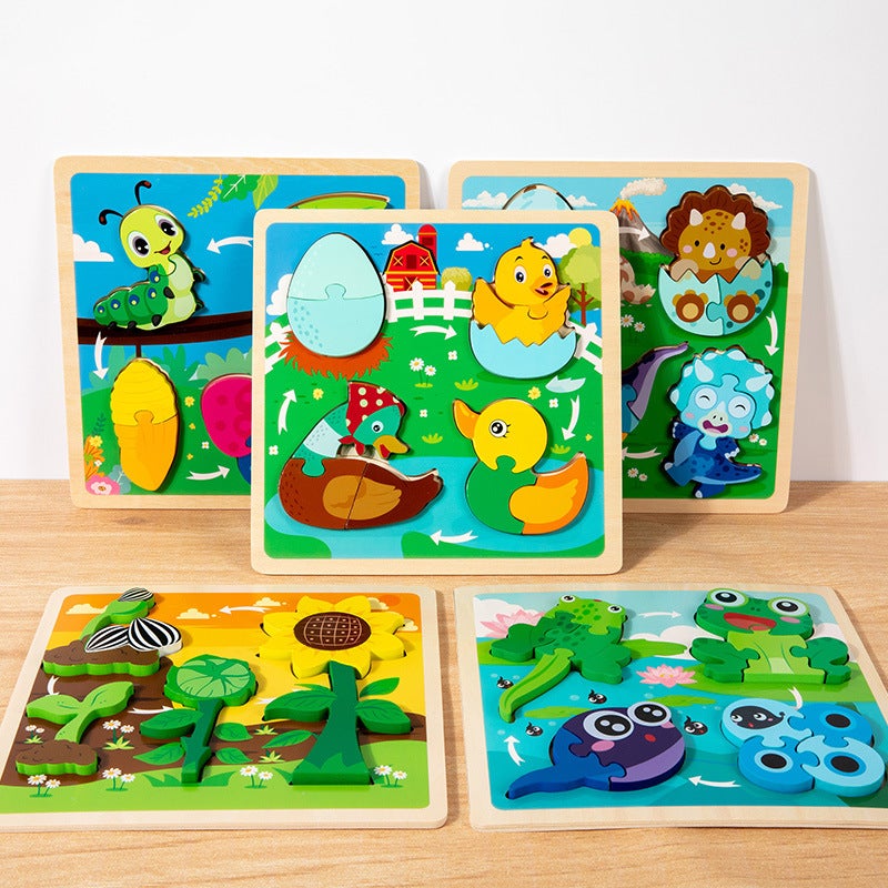 Montessori Early Education Three-Dimensional Puzzle Parent-Child Interactive Growth Cycle Puzzle Kindergarten Children'S Building Blocks Wooden Toys - Image 5